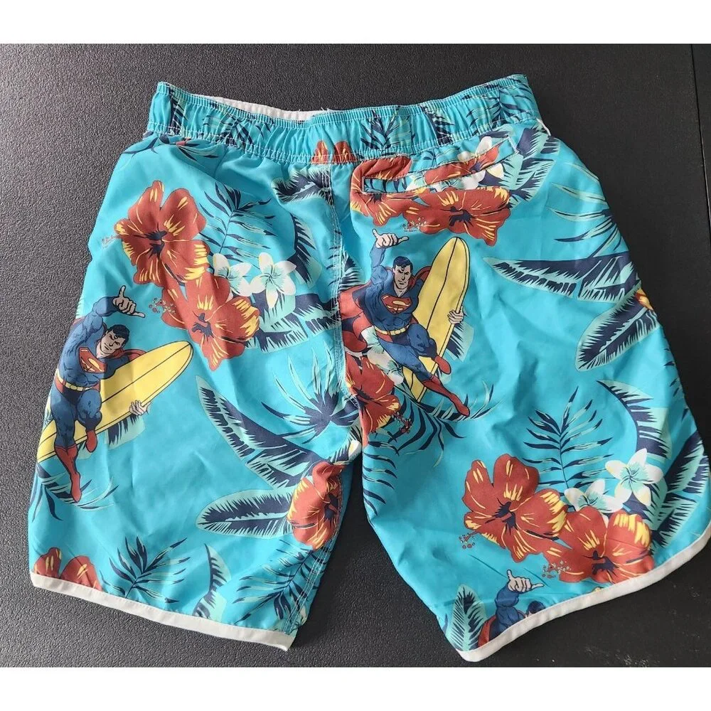 DC Superman Board Shorts Hawaiian Tropical Print Swim Trunks Mens‎ Small